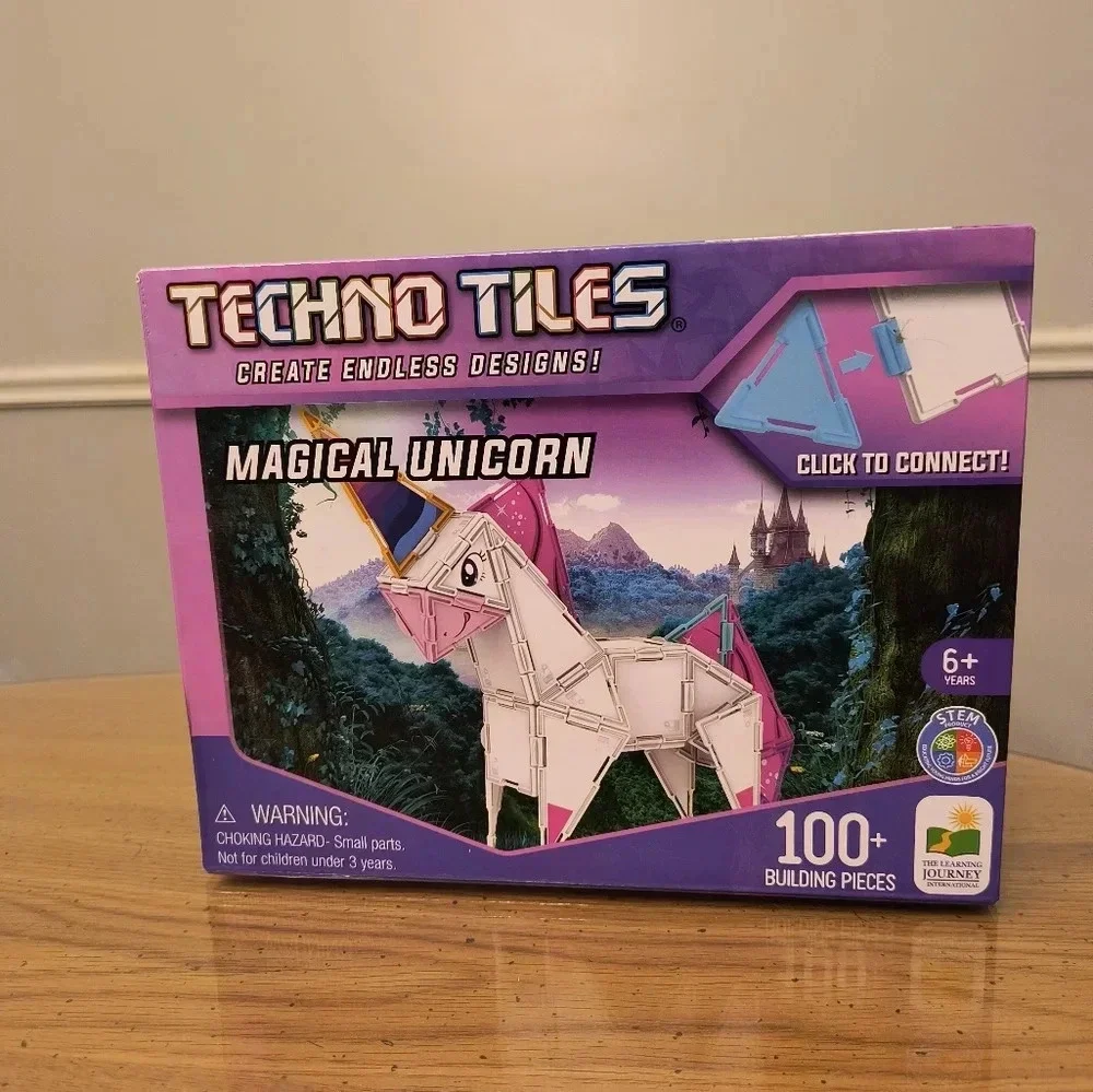 Girls magical unicorn techno tiles activity set Lego magnet pink white fun gifts